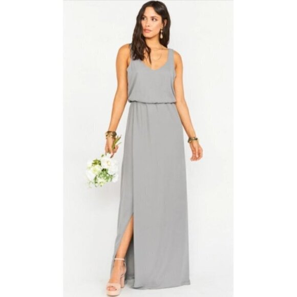 Show Me Your Mumu Taupe Nude Kendall Maxi Side Slit Gown Dress Size XS - Picture 2 of 16
